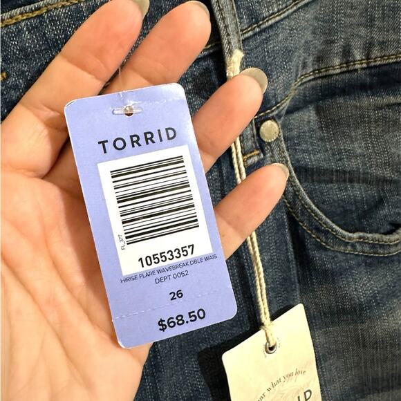 NEW Torrid Dark Blue double waist raw hem flare Jeans - Picture 2 of 7